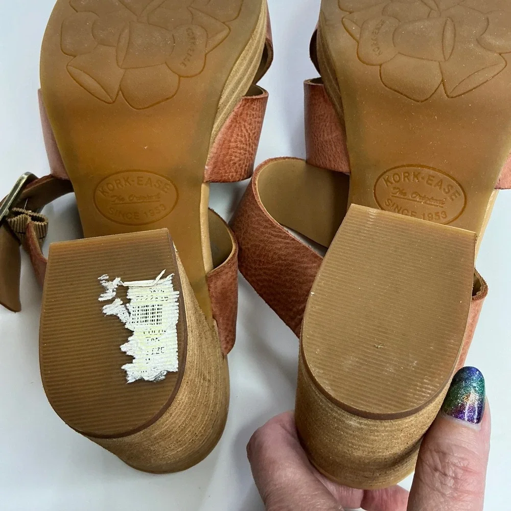 Kork-Ease Brown Leather Platform Sandal Women Size 9M Block Heel Slide K70428
